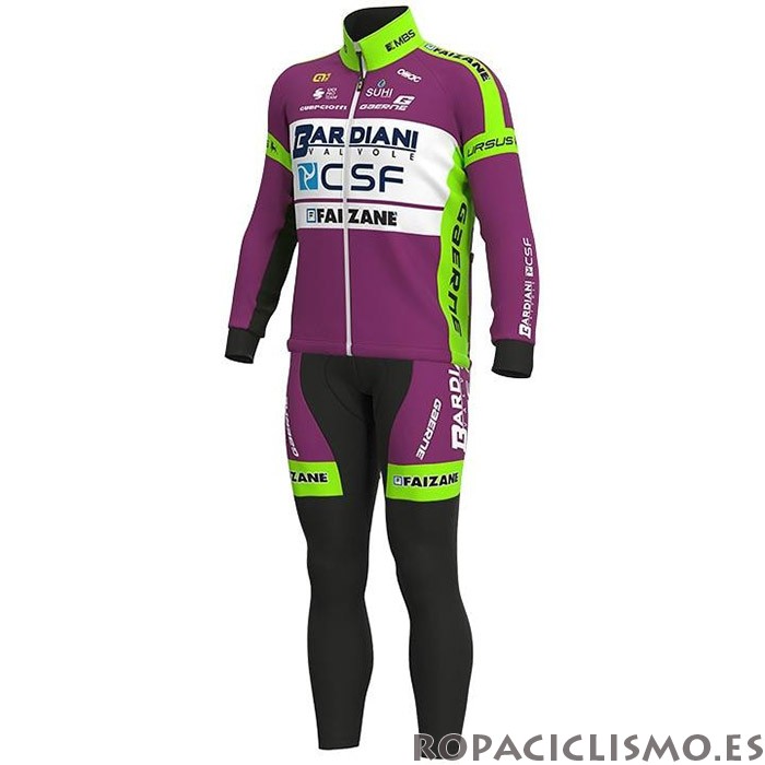 2020 Maillot Bardiani Csf Tirantes Mangas Largas Violeta Verde